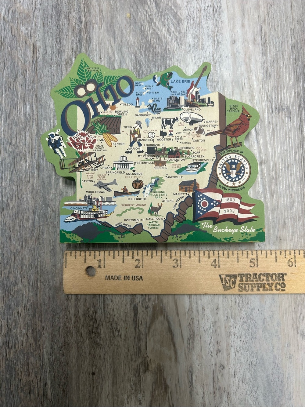 Vintage cats meow wooden Ohio shelf sitter map